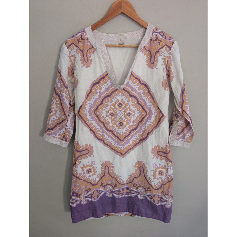 J Crew Linen Medallion Print Sheath Dress Size 2